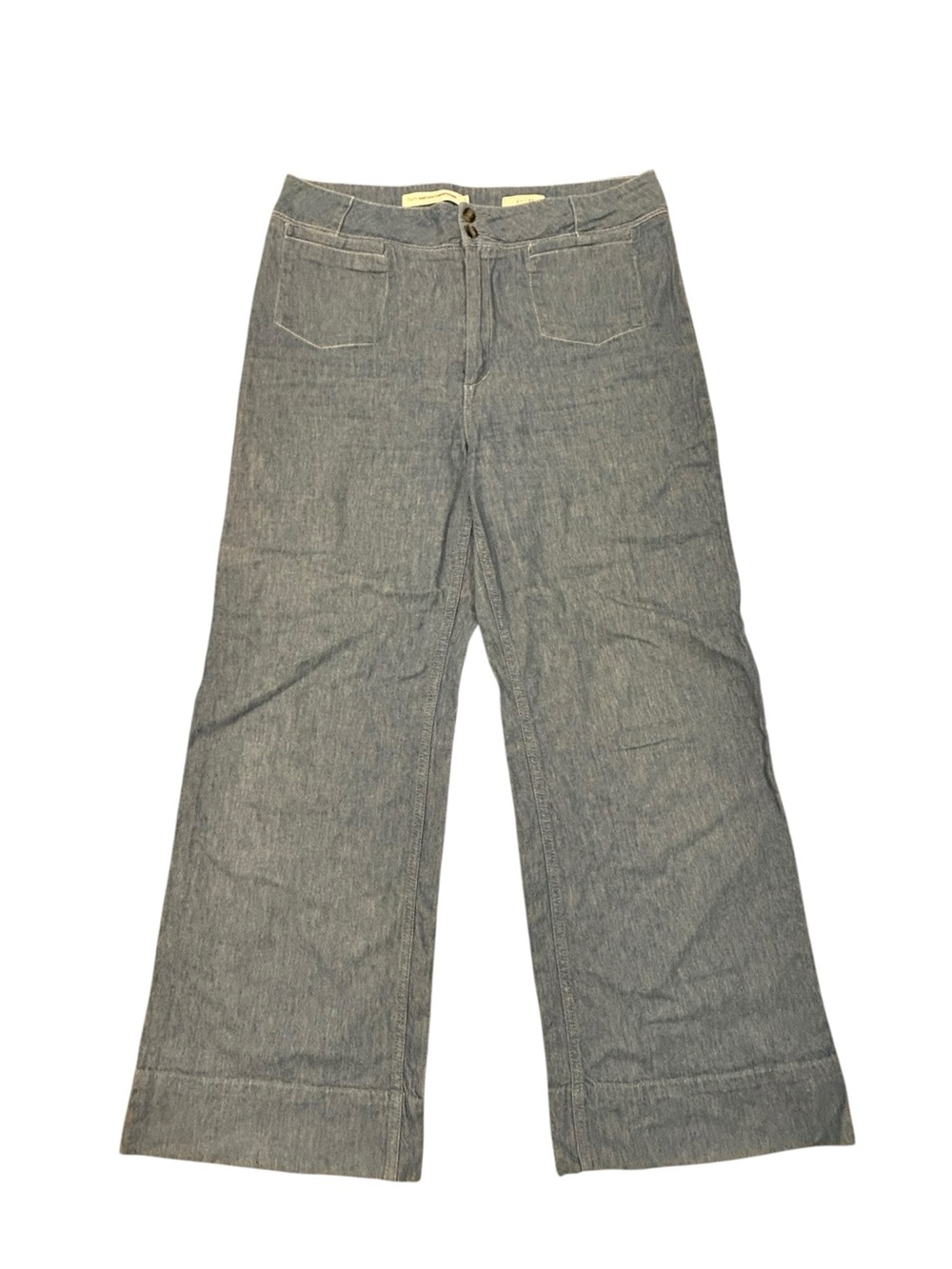 Anthropologie Pilcro and the Letterpress Linen Chambray Blue Wide Leg Pants 32